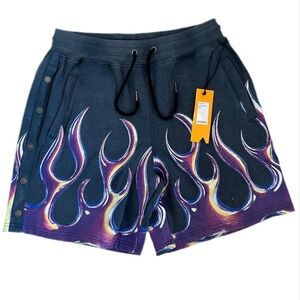 Black Athletic Shorts with Dynamic Flame Design